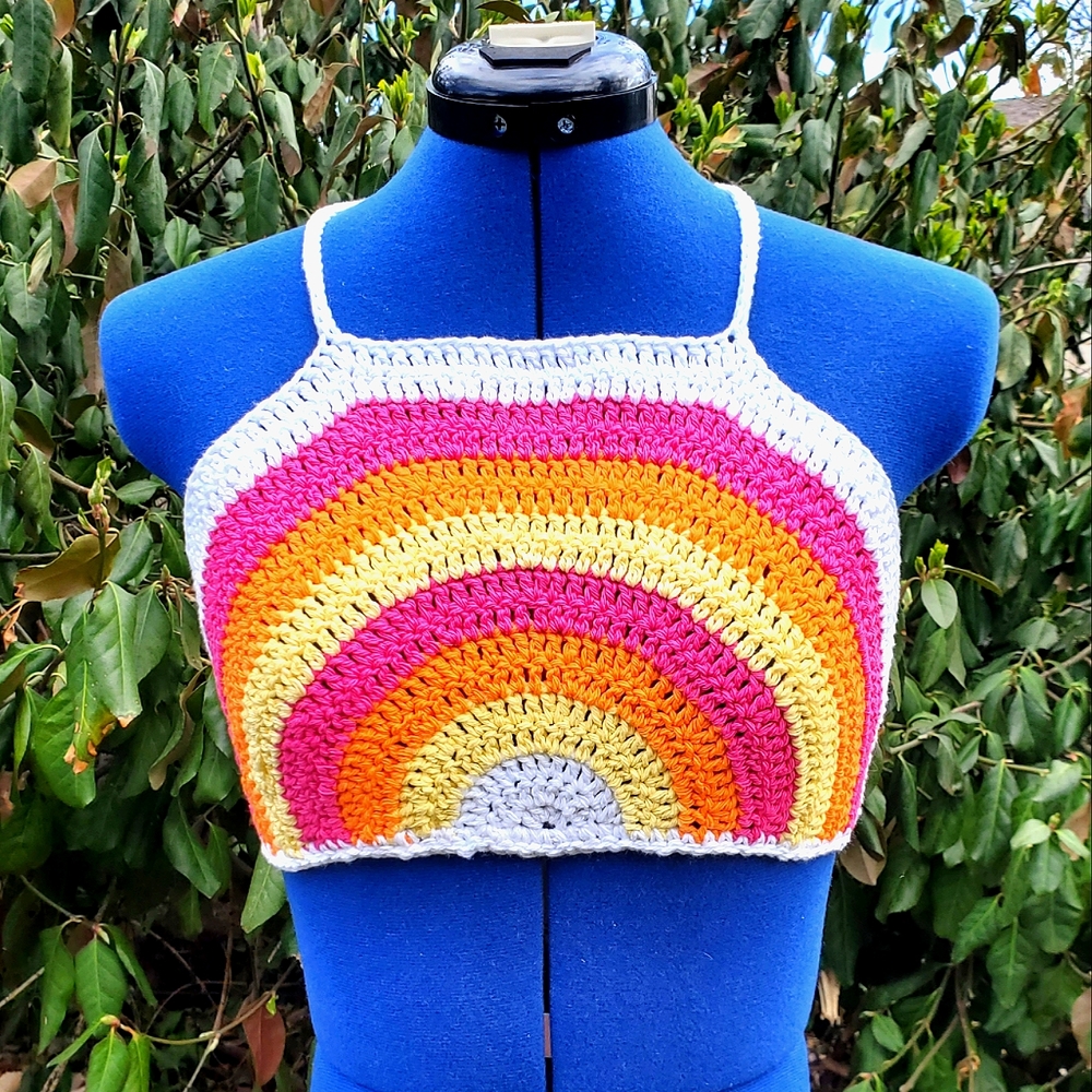 Festival Crop Crochet Boho Halter Rainbow Top